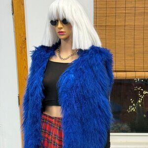 Vintage~Electric Blue Mongolian Tibetan Lamb Fur Vest~OSFM/M/L